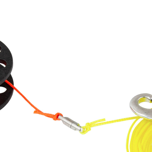 Aluminiumspule mit 15 m Schnur, Kugellager und 100 mm Edelstahl-Karabiner