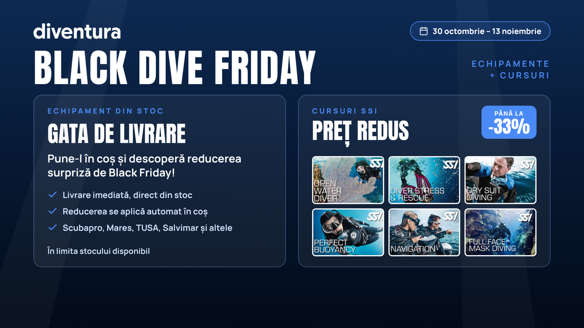 Black Dive Friday la Diventura: echipamente din stoc și cursuri SSI la preț redus