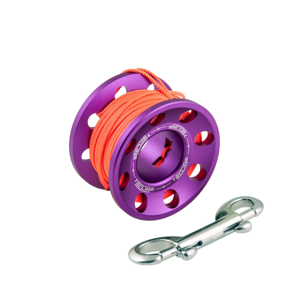 Aluminum reel with 15m line and 90mm stainless steel carabiner 