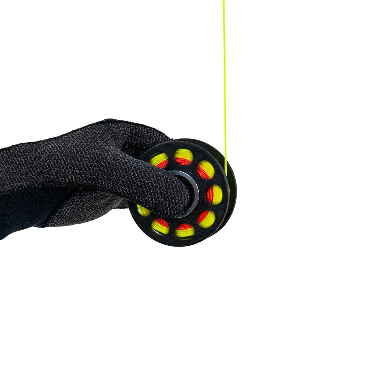 Aluminiumspule mit 15 m Schnur, Kugellager und 100 mm Edelstahl-Karabiner 