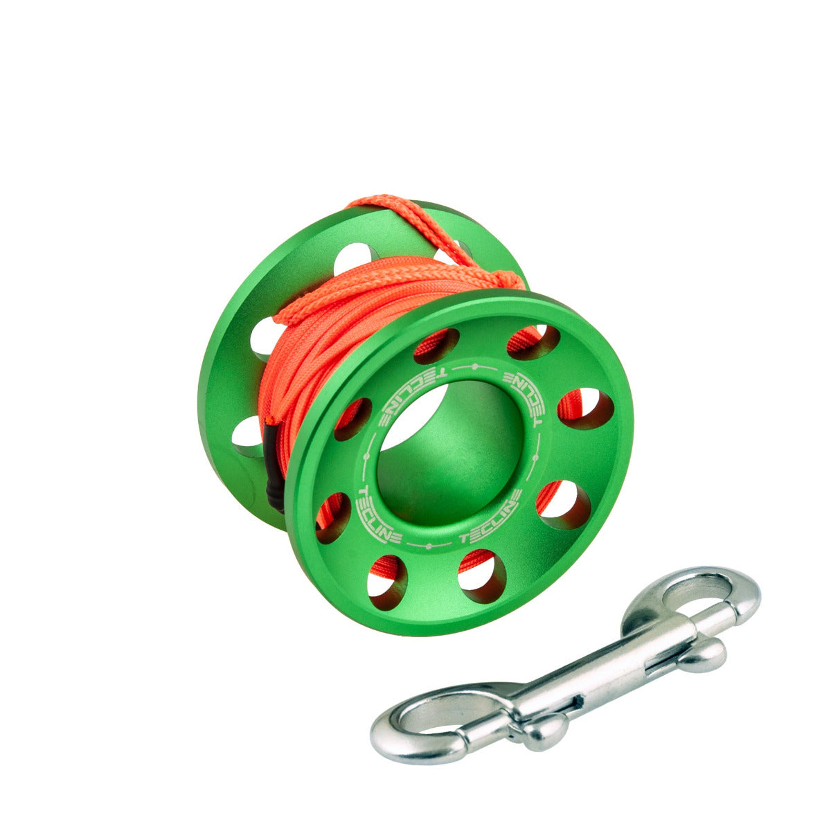 Aluminiumspule mit 15 m Schnur und 90 mm Edelstahlkarabiner 